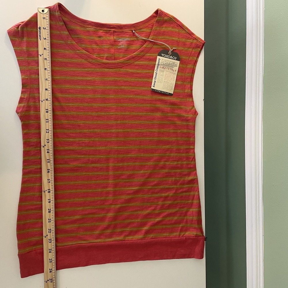 NWT Toad & Co Organic Cotton Hibiscus Striped Slub Tee Size S Cap Sleeve Outdoor - Picture 9 of 9